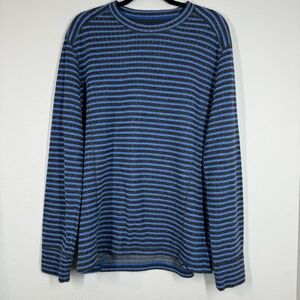 Prana Men’s Owen Crewneck Sweater Pure Blue Stripe Wool Blend Outdoor Cozy XL